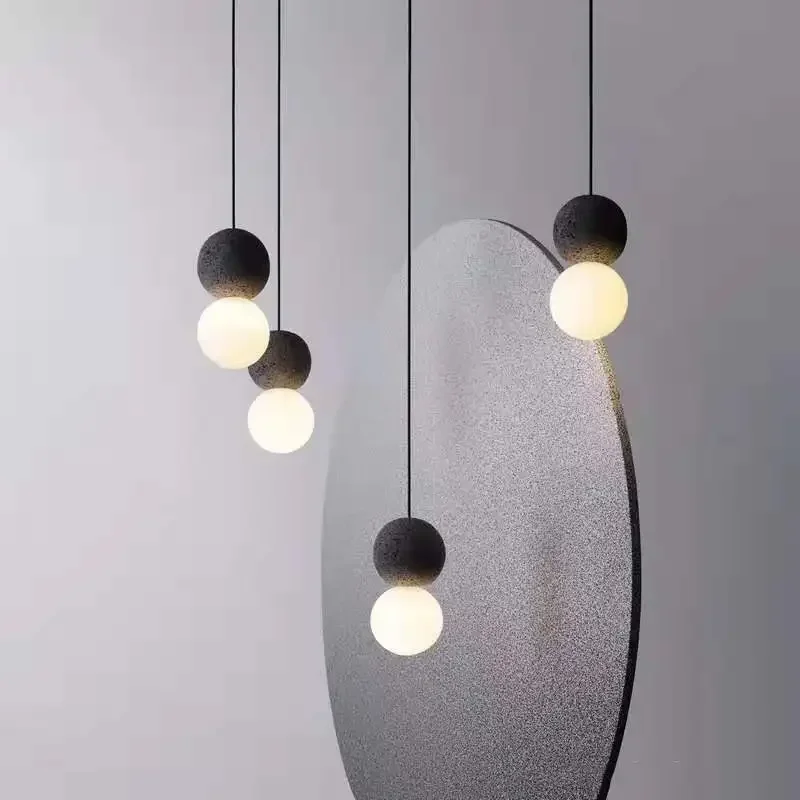 

New Nordic Personality Pendant Light Restaurant Bar Modern Minimalist Terrazzo Bedroom Bedside Cafe Cement Ball Chandeliers