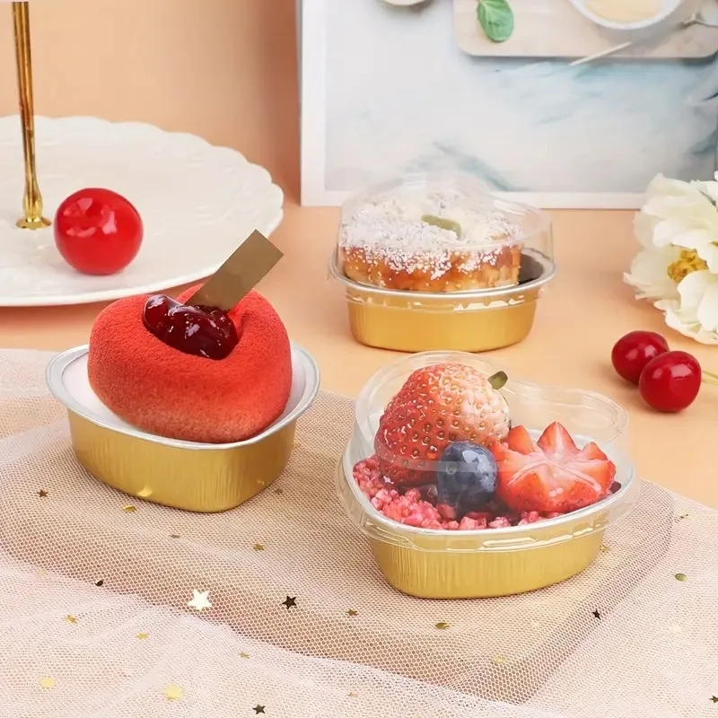 Description Picture 3 of itemDisposable Aluminum Foil Baking Pans with Lids Square Gold Foil Tin for Cakes Muffins Bread Food Storage Takeout Containers