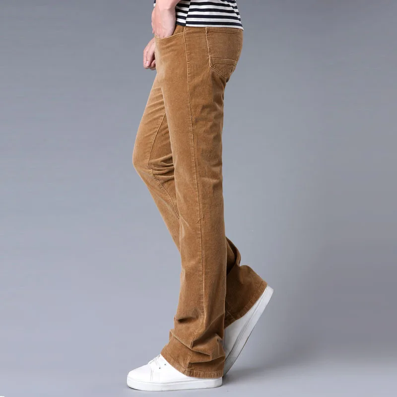 2023 Men's Autumn Spring Corduroy Boot Cut Pants Male Mid Waist Business Casual Flares Trousers 27-38 4