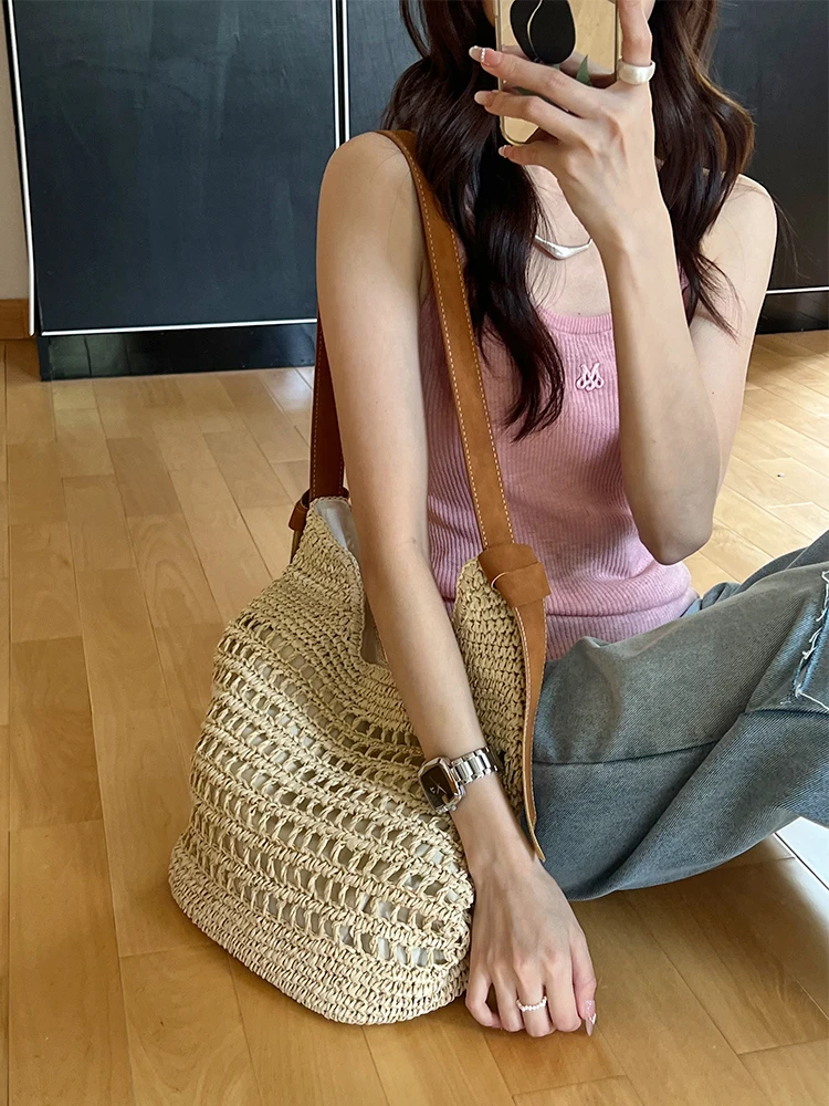 New Summer Straw Bag for Women Straw Shoulder Bags Rattan Woven Underarm satchel Hollow Crochet Beach Bag Casual Handbags