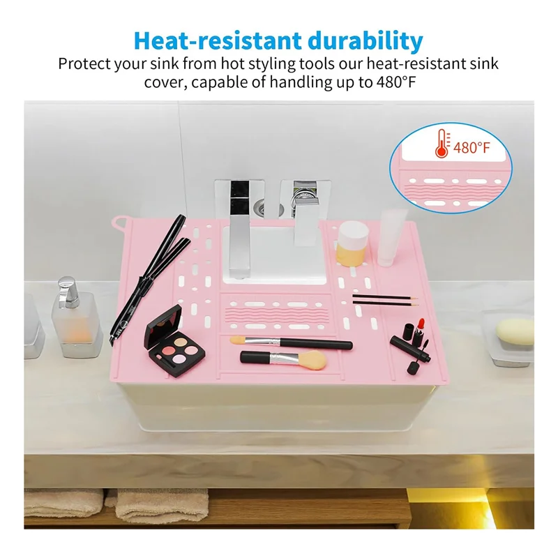 Bathroom Sink Cover For Counter Space Silicone Bathroom Sink Makeup Organizer Mat Resistant Makeup Organizer Pad Pink Durable