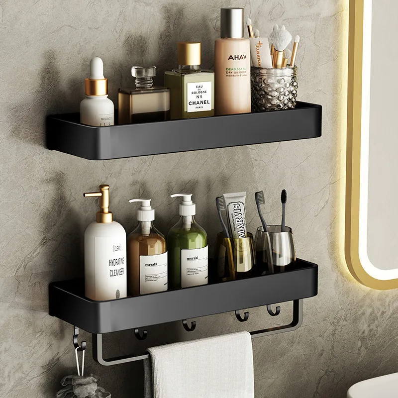 Bathroom Shelf No Drill Organizer Shower Storage Rack Black Corner Shelves Wall Mounted Aluminum Toilet Shampoo Holder