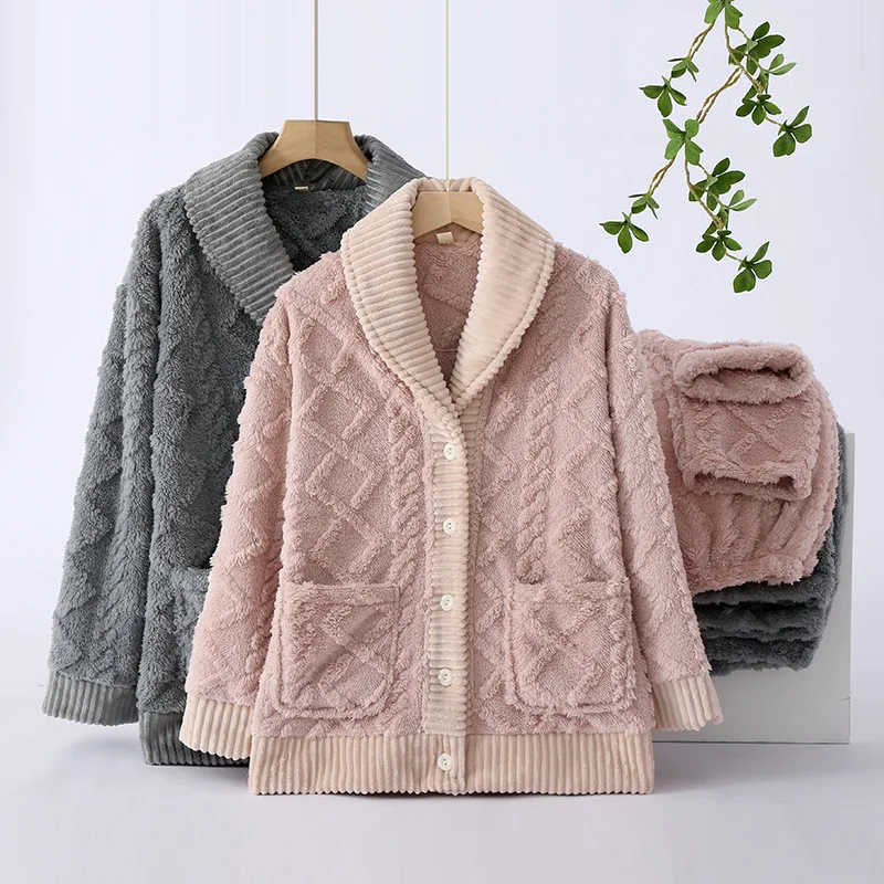 

Women Men Winter Flannel Pajamas Home Suit Plus Size Lounge Wear Lovers Thick Warm Sleepwear Female Velvet Pajama Sets Nightwear