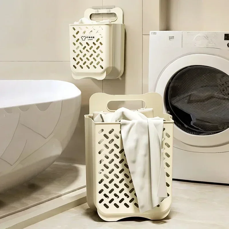 Large Laundry Basket Folding Storage Basket Wall Mounted Hanging Portable Hampers Bathroom Organizer Dirty Clothes Bucket