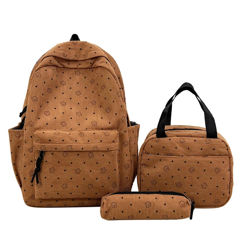 Polka Dot Print Preppy Shoulder Bookbag with Lunch Box and Pencil Pouch Back To Backpack Set for Travel Commute Women Girls 4