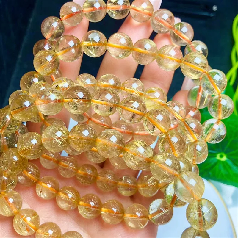 

Natural Gold Rutilated Quartz Bracelet Women Fashion Reiki Healing Crystal Clear Bead Strand Bangles Gifts 8/10MM