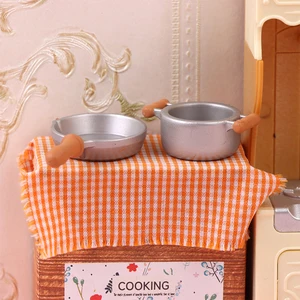 1Pc 1:12 Dollhouse Miniature Pan Milk Pot Wok Pans Kitchenware Model Mini Kitchen Scene Props Decor Toy Dollhouse Accessories