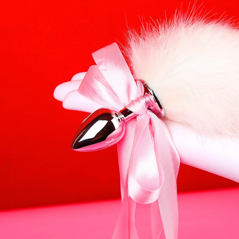 Sex Toys Pink Bow Adult Couple Metal Butt Plug Flirting White Powder Plush Tail Female Court Hair