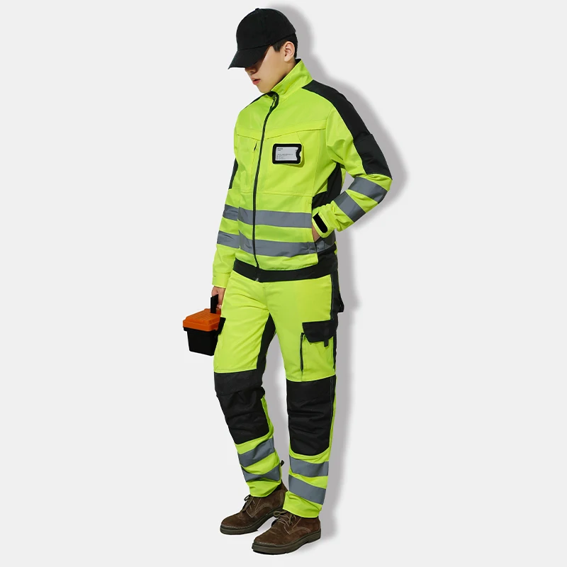 High Visibility Workwear Suit Work Suit Fluorescent Yellow Work Jacket and Pants Set with Multi Pockets Work Wear 6