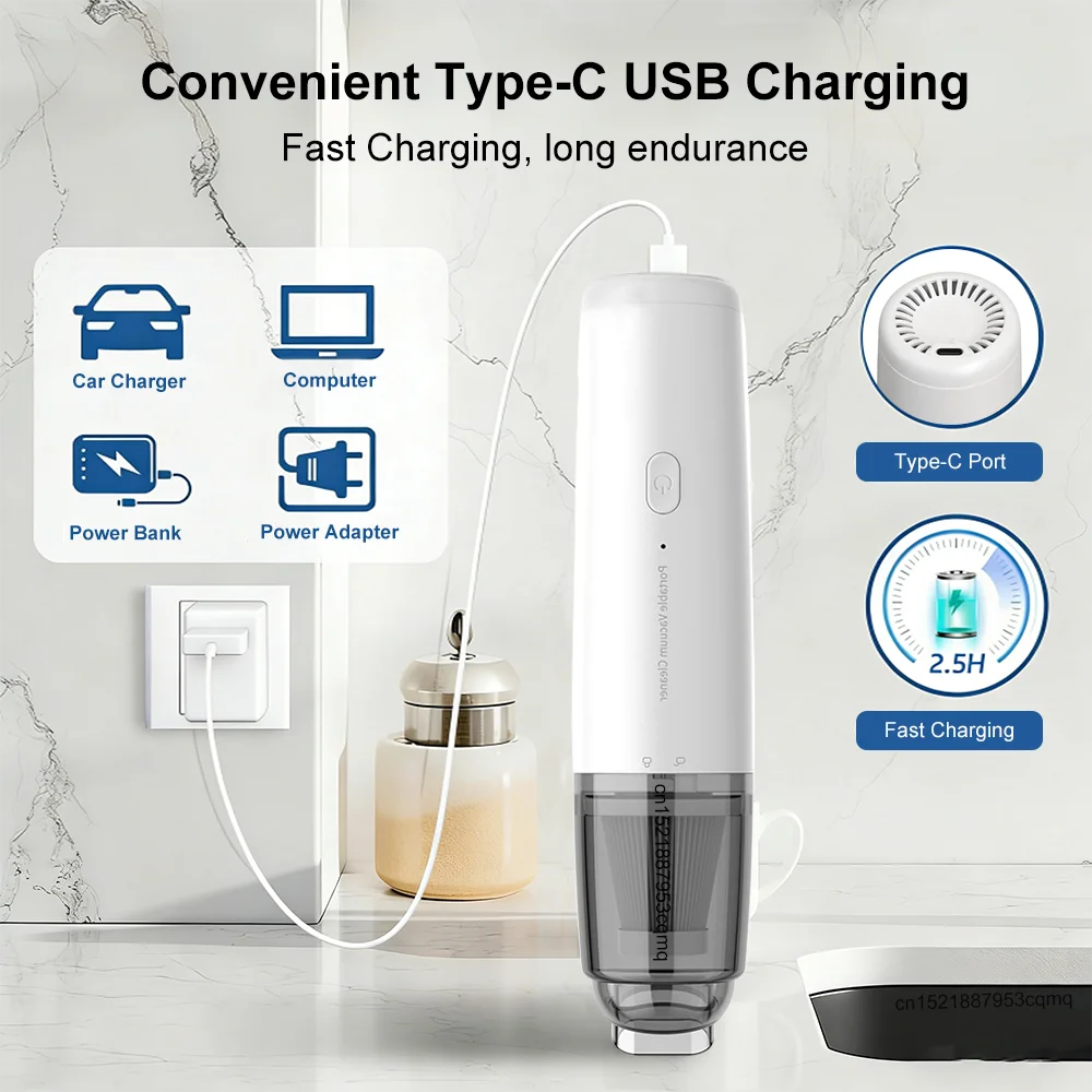 Car Vacuum Cleaner 13000PA Strong Suction Vacuum Cleaner USB Rechargeable Handheld Portable Car&Home Wireless Vacuum Cleaner 4