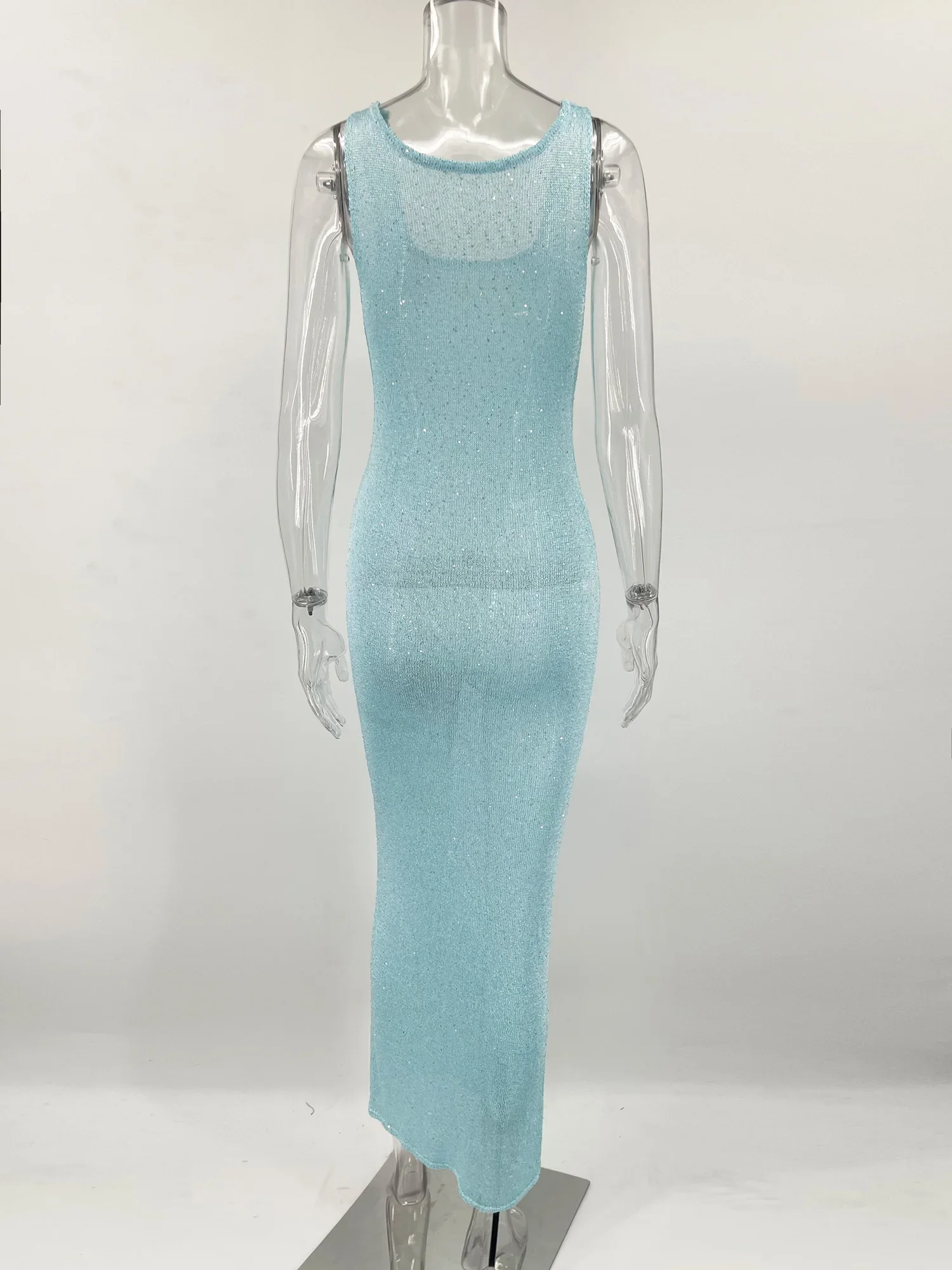 Sequin Slim Maxi Dress Female Backless Glitter See-Through Sexy Patchwork Autumn Women's Long Club Party Dresses Vestido