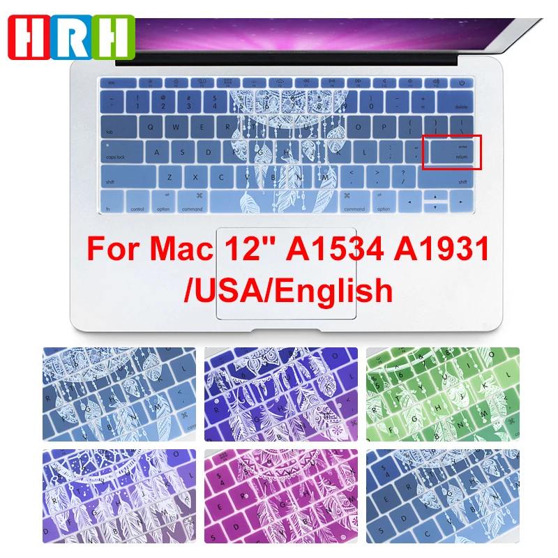 

Чехол HRH для клавиатуры «Ловец снов», силиконовый защитный чехол для Macbook Pro 13 дюймов, A1708 (2016 дюйма, без сенсорной панели) и для Mac 12 дюймов, A1534