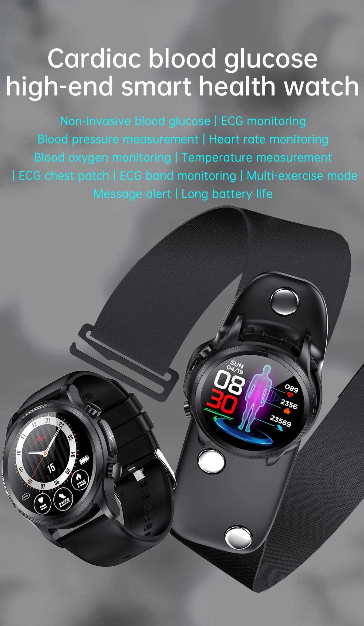 Xiaomi sports smartwatch with Blood Glucose, Blood Pressure/Sugar, Body Temperature, Heart Rate