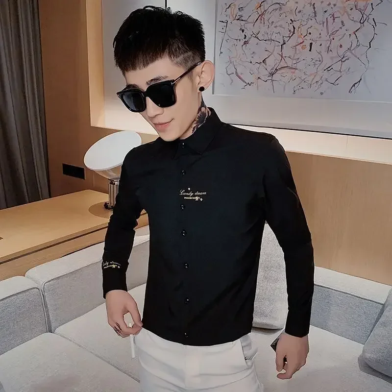 Camisas para hombre con bordado gráfico, camisas de negocios para hombre, cosas baratas con estilo, botones modernos, mangas de estilo coreano Trendyol
