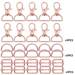 15 - Pack Versatile Swivel Clasp & Slider Set for Keychains and Lanyards (Pink)