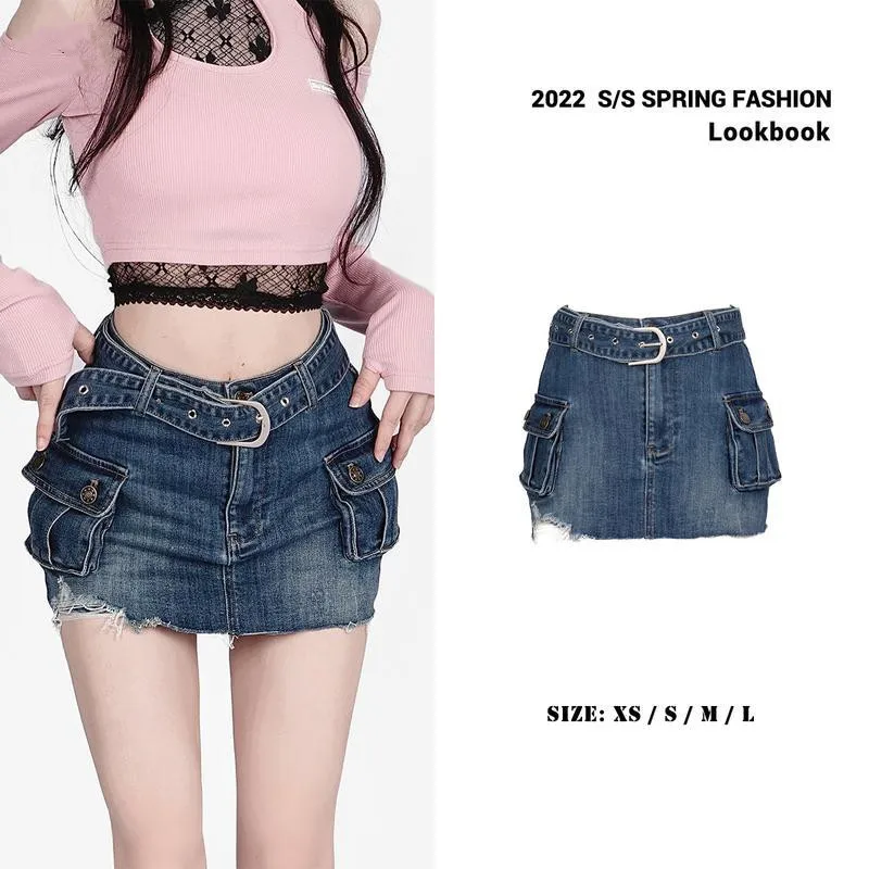 

STSVZORR Y2K Denim Skirt Summer New Original Blue Elastic Skirt Sexy Mini Skirt Women