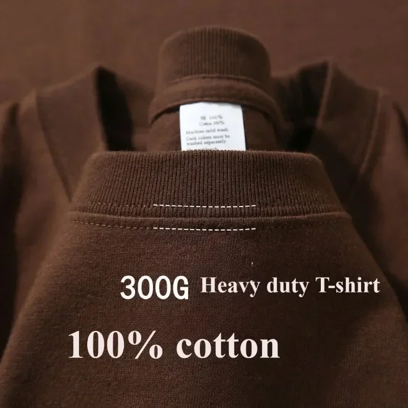 Été coton robuste 300 grammes américain pur coton manches courtes T-shirt hommes décontracté Base haut surdimensionné T-shirt 2