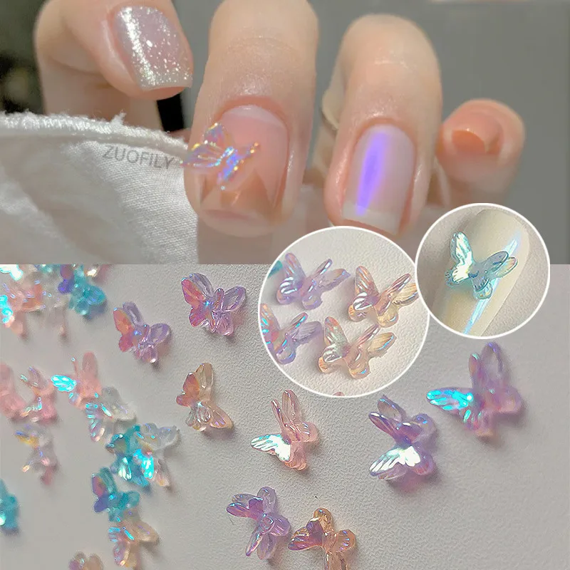 10/20pcs Aurora Glitter 3D Colorful Butterfly Nails Jewelry DIY Resin Manicure Decals Nail Art Decorations Accessories 2021 New | Красота и