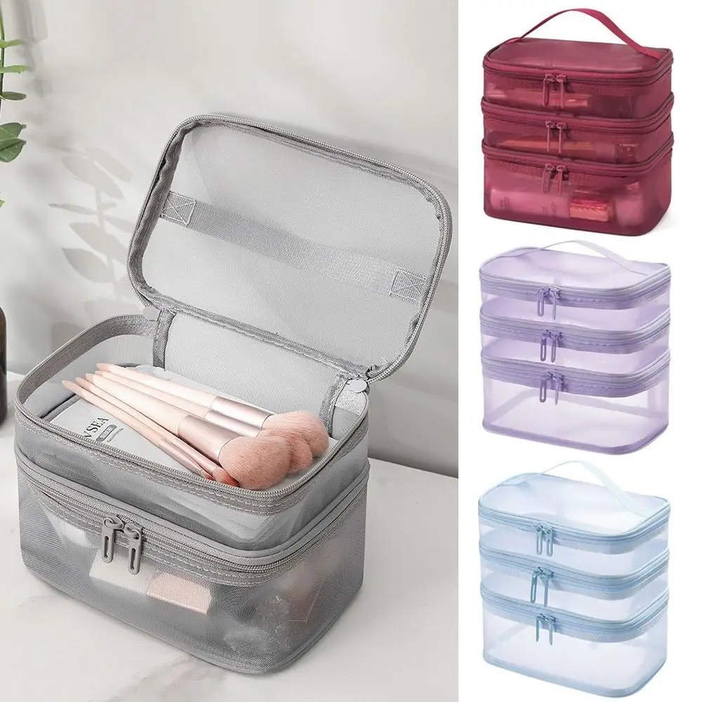 Transparent Mesh Travel Cosmetic Bag Storage 2/3 layer Toiletry Bag Large Capacity Makeup Organizer Bag Gym Swimming 1