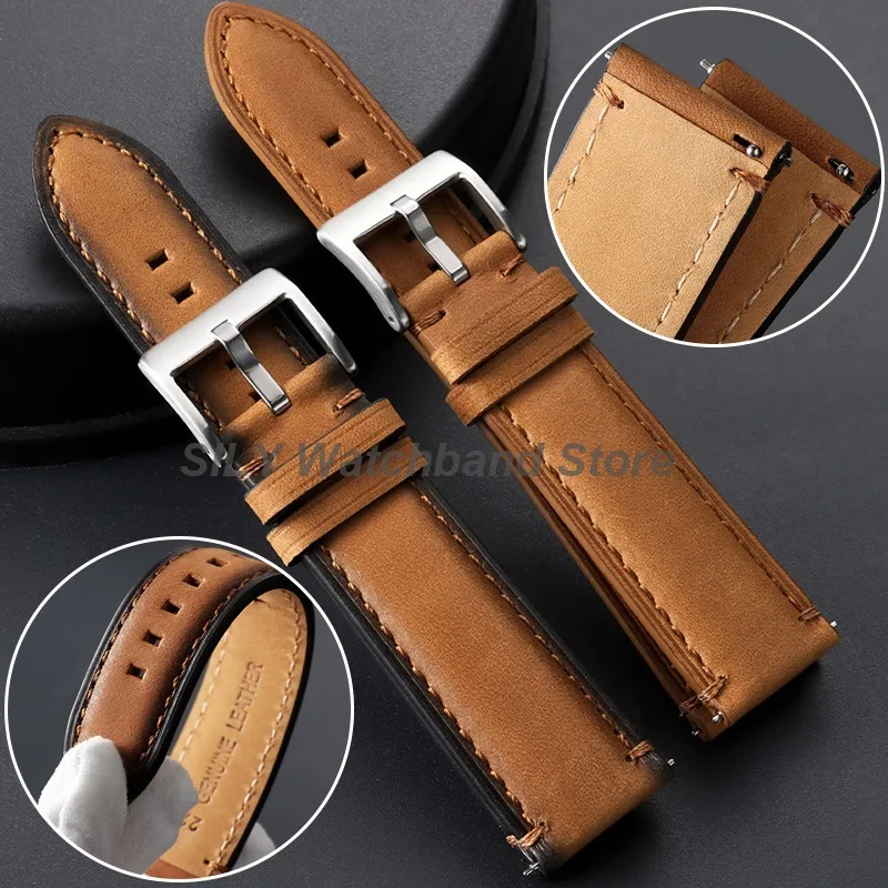 Vintage Cowhide Leather Strap Quick Release Watch Band - Universal Men & Women Bracelet