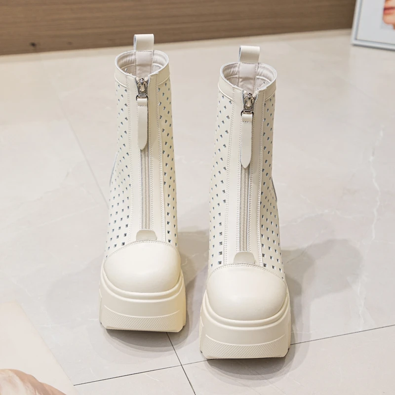 AIYUQI Summer Boots Female Genuine Leather 2024 New High Heel Mesh Boots Women 11c Heel High Fashion Sandals Women