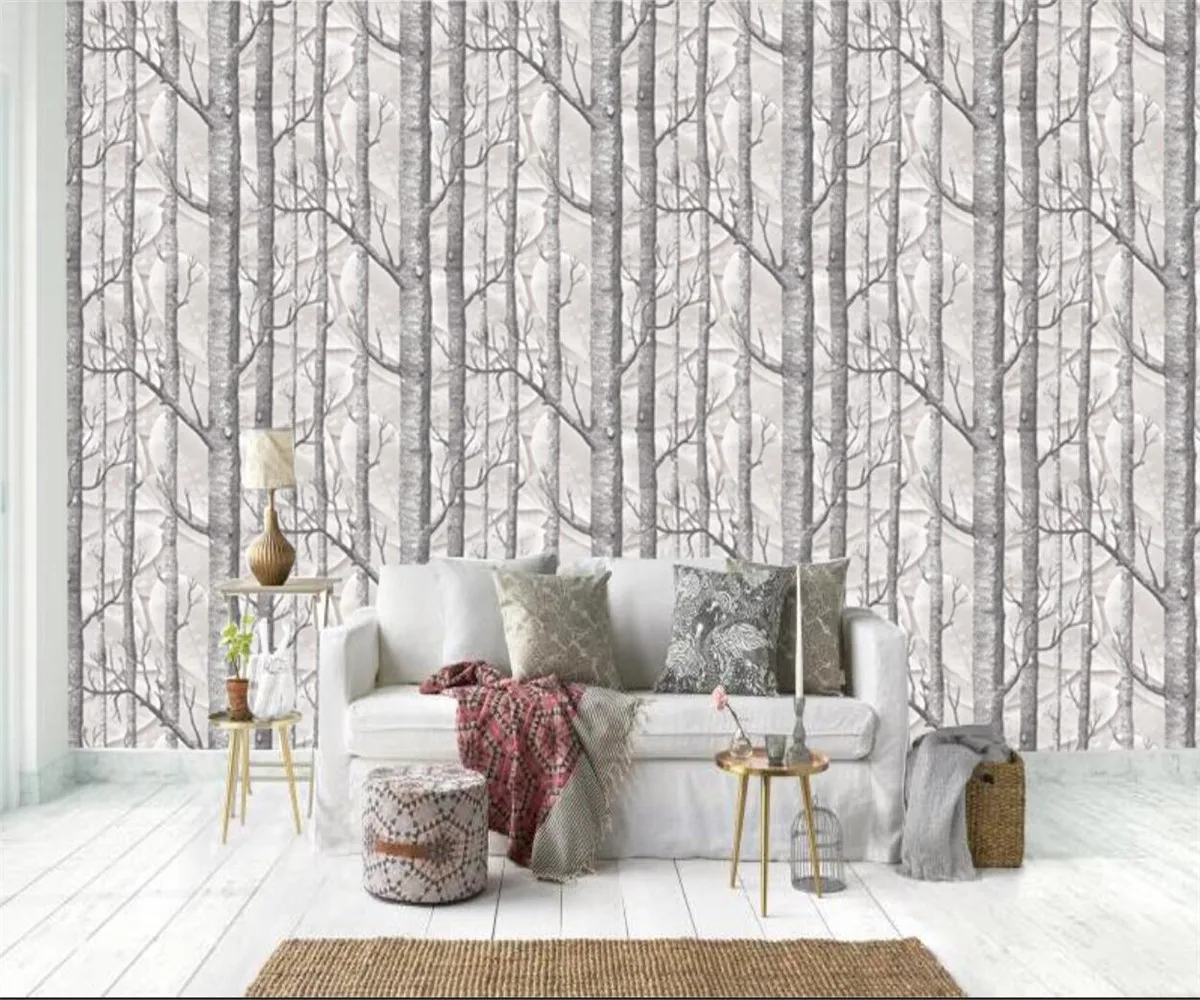 

Custom fashion mural wallpaper Nordic minimalist birch living room children's room background wall 3d wallpaper