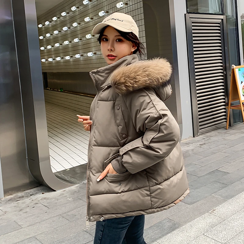 Short Parkas Women Solid Thick Winter Fur Long Sleeve Zipper Ladies Casual Overcoat Pockets Warm Hooded Jacket for Female duvet coats