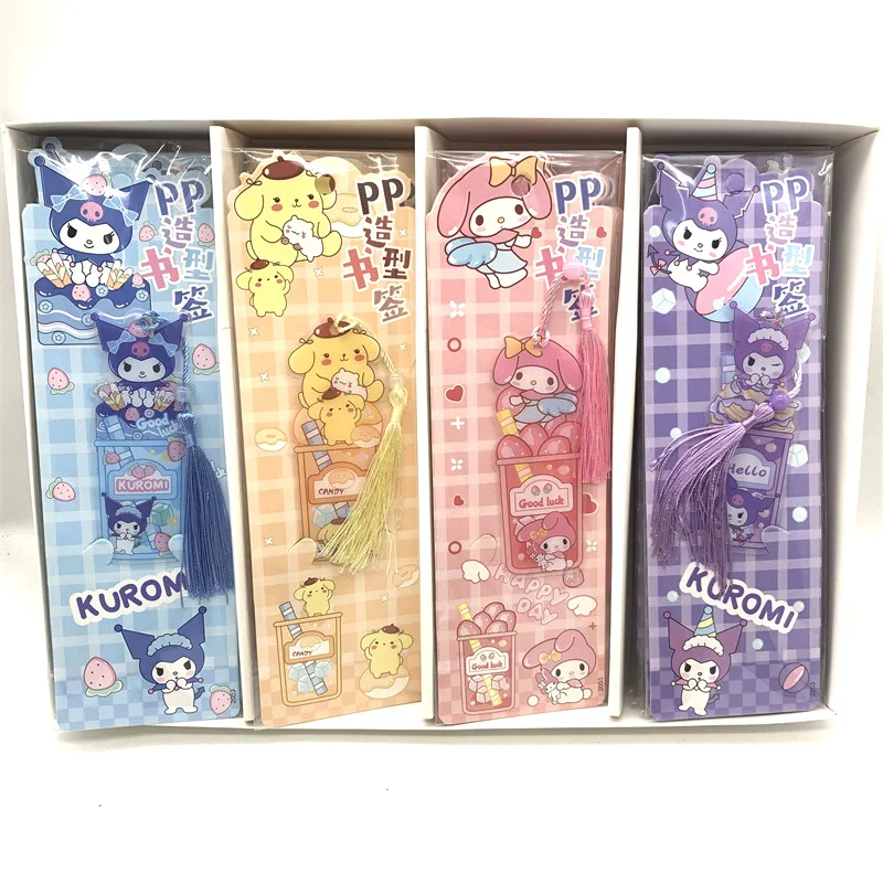 Bookmarks Stationery Supplies 4pcs MINISO Bookmarks for Books Kuromi Tassel Melody Cinnamoroll Cartoon Cute Children Girls Elementary School Supplies Gift