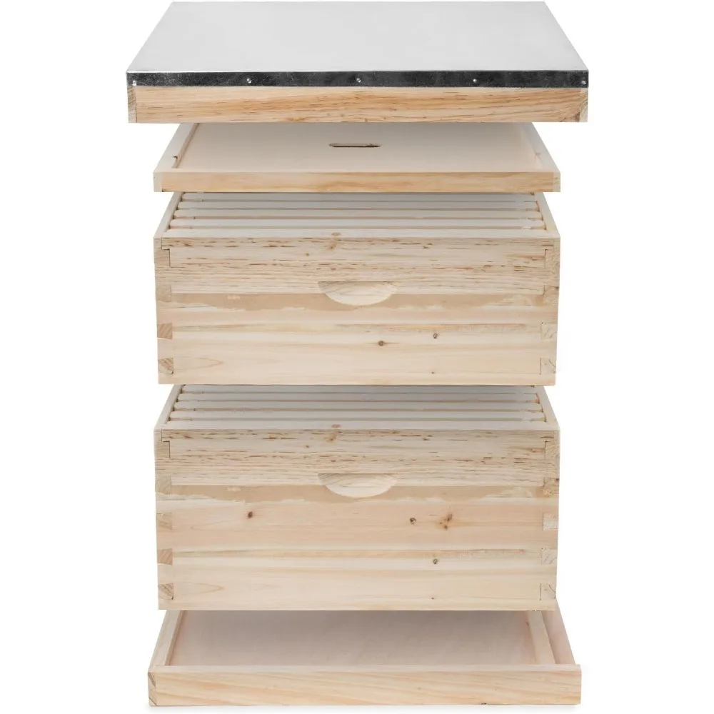 Beehive 20 Frame Complete Box Kit (10 Deep and 10 Medium) with Metal Roof for Langstroth Beekeeping