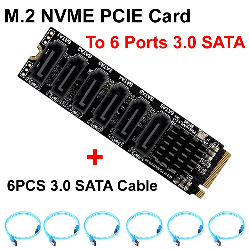 Cartão Adaptador Sata para Expansão pc Riser Iii Gbs Chassis Cabo Sata M.2 Nvme Pci-e x4 x8 X16 Pcs 3.0 6pcs