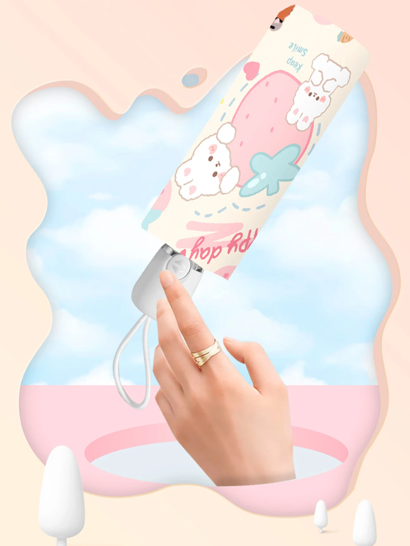 Sun Umbrella Fully Automatic Umbrella Female Pink Rabbit Sunscreen Sun Rain Dual Use Mini Fol