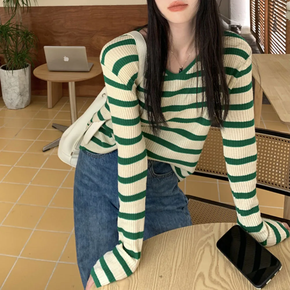 Women Striped Long Sleeve Sweater