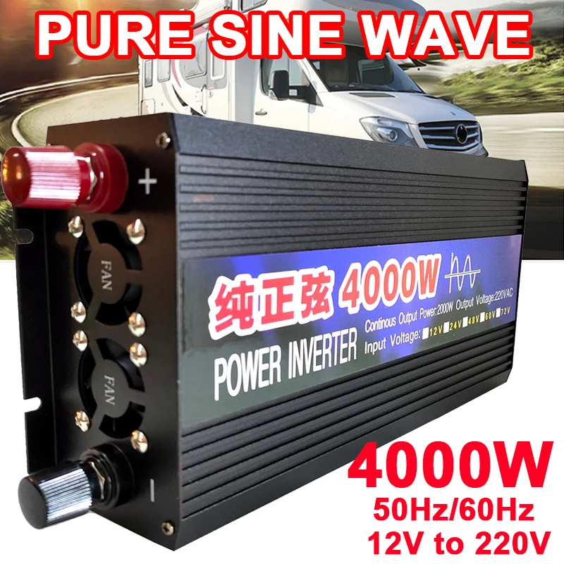 4000W 3000W 2000W Pure Sine Wave Inverter Power Inverter DC 12V To AC 220V Voltage 50Hz