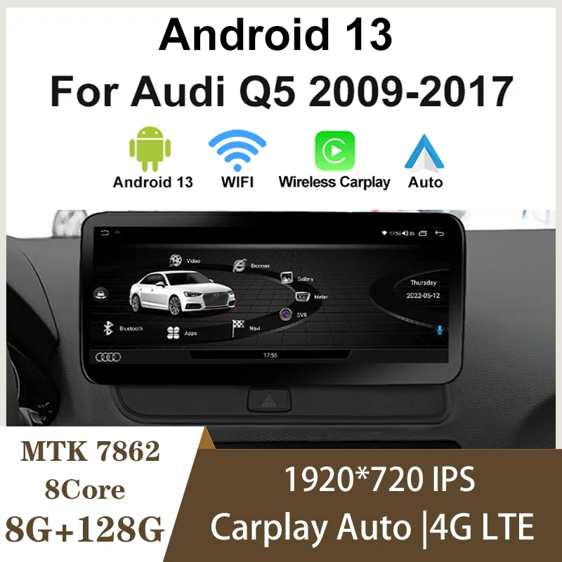 

Android13 8G+128G 10.25"/12.5" Car Multimedia Player For Audi Q5 2009-2017 Carplay Auto GPS Navigation Touch Screen Stereo Radio