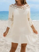 Sexy Hollow Out Beach Dress Women Hand Hook Stitching Crochet Swimsuit Cover Up Vestidos Female Bathing Suit Cover-Up Mini Dress