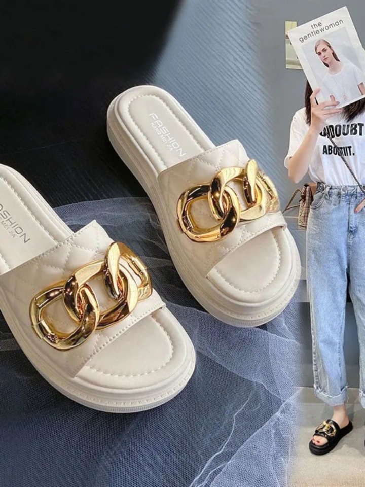Women's Outdoor Wear Thi Bot Faion Summer Slippers Anti-Slip Beach Sandals Flat Heel Roman Sle Pure Color Korean Ver...