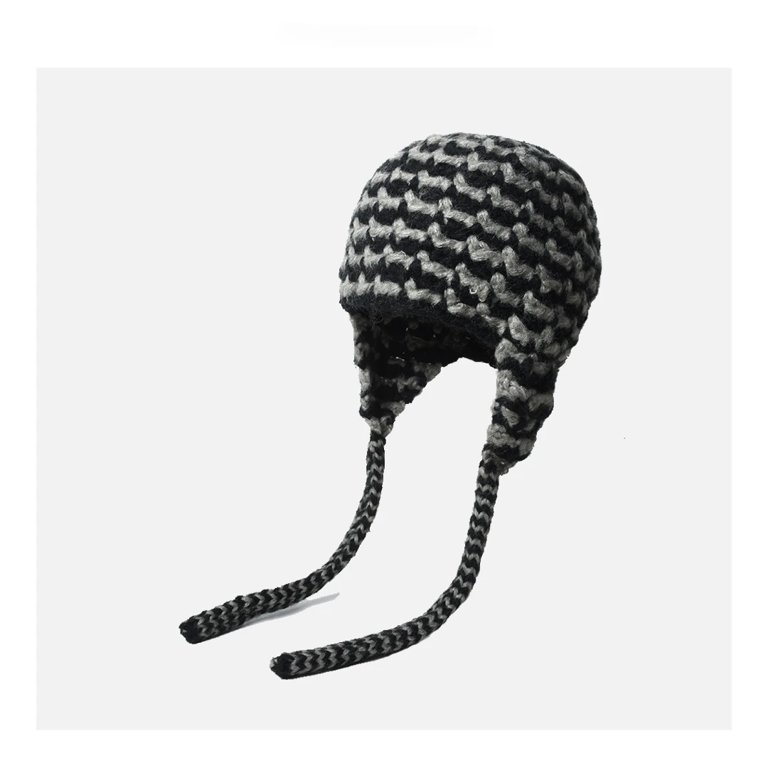 

Sweet Cool Woolen Hat Lady Retro Niche Rope Thick Thread Woven Warm Earprotector Hat Temperament Retro Tide Knitted Pilot Hats