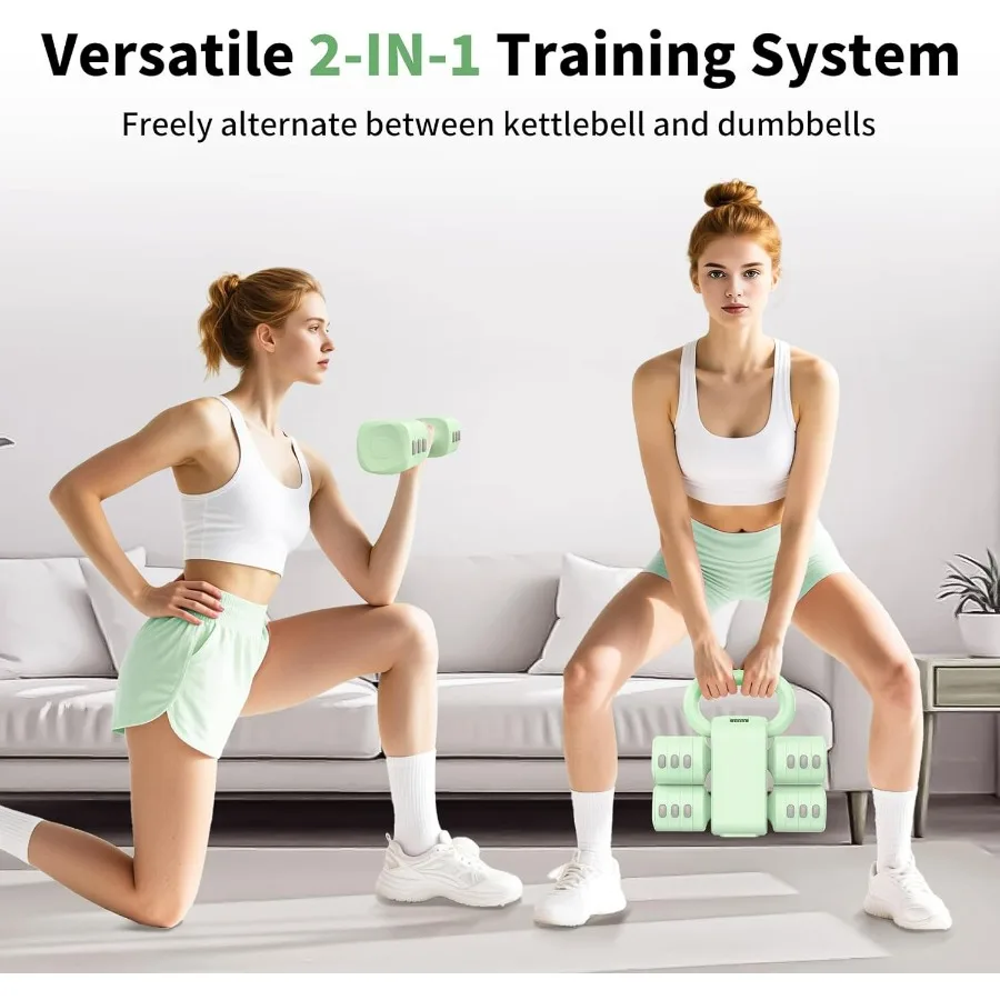 2-in-1 Adjustable Dumbbells Set, 4 Levels Weight Dumbbells Set for Women Men, Each 2.2/3.3/4.4/5.5lb Hand Weights with Kettlebel