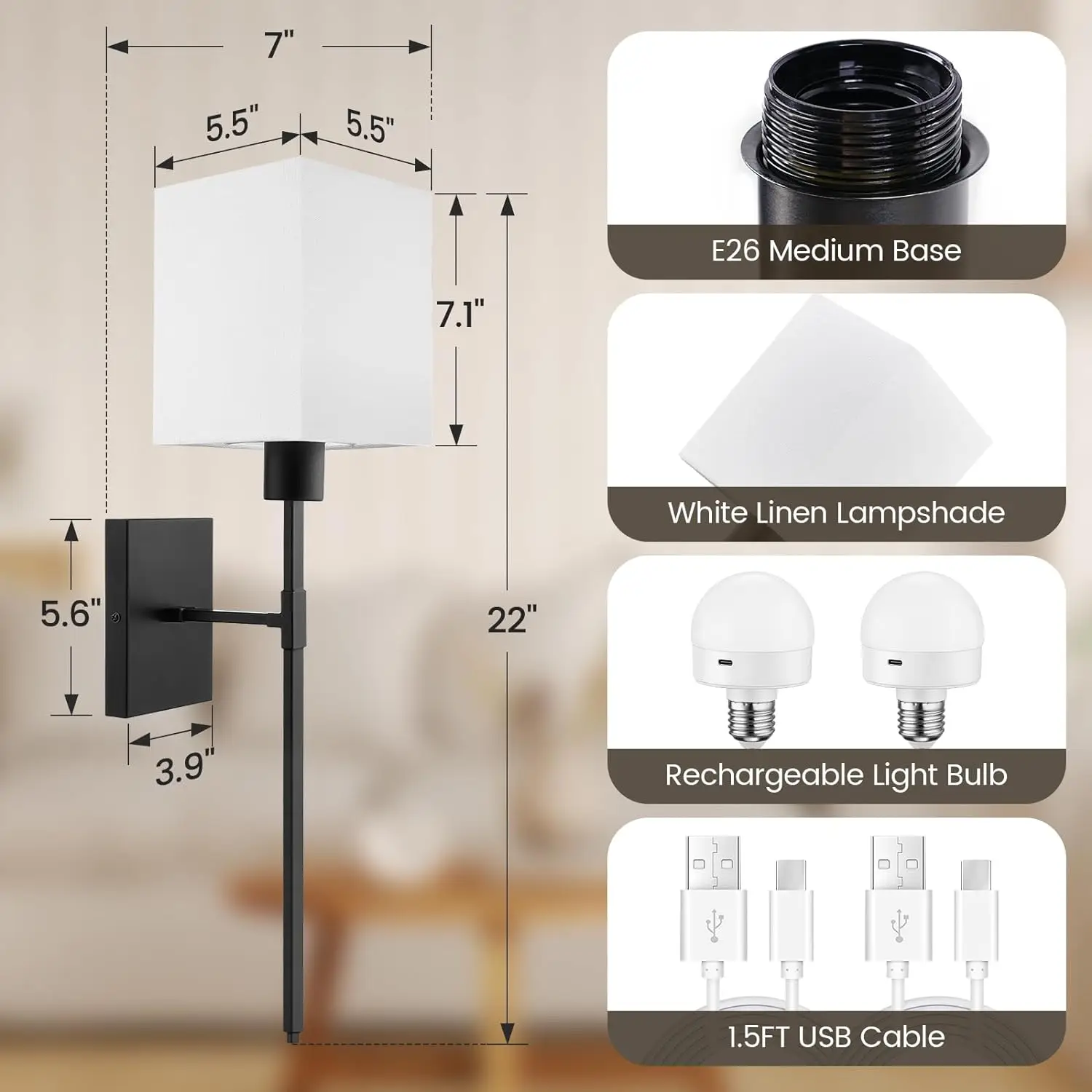 HOFTRONIC™ Set van 2 dimbare LED Wandlamp Stella - zwart - IP44 - Incl