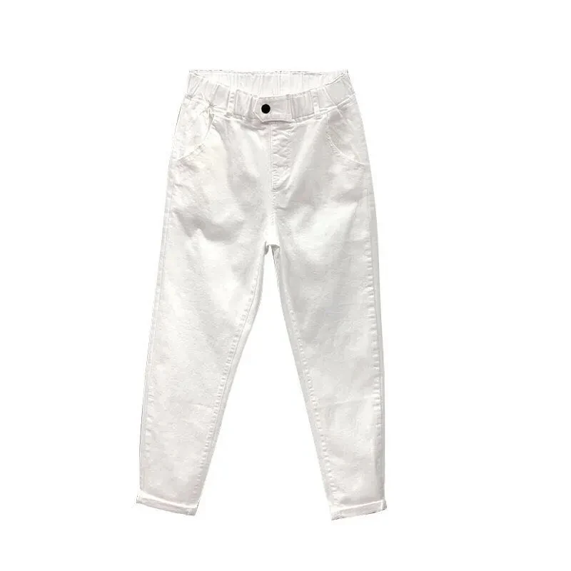 White Harem Pants Spring New Denim Pant Elastic High Waist Jeans Women's Casual Korean Loose Slimming Full Length Jean Trousers
