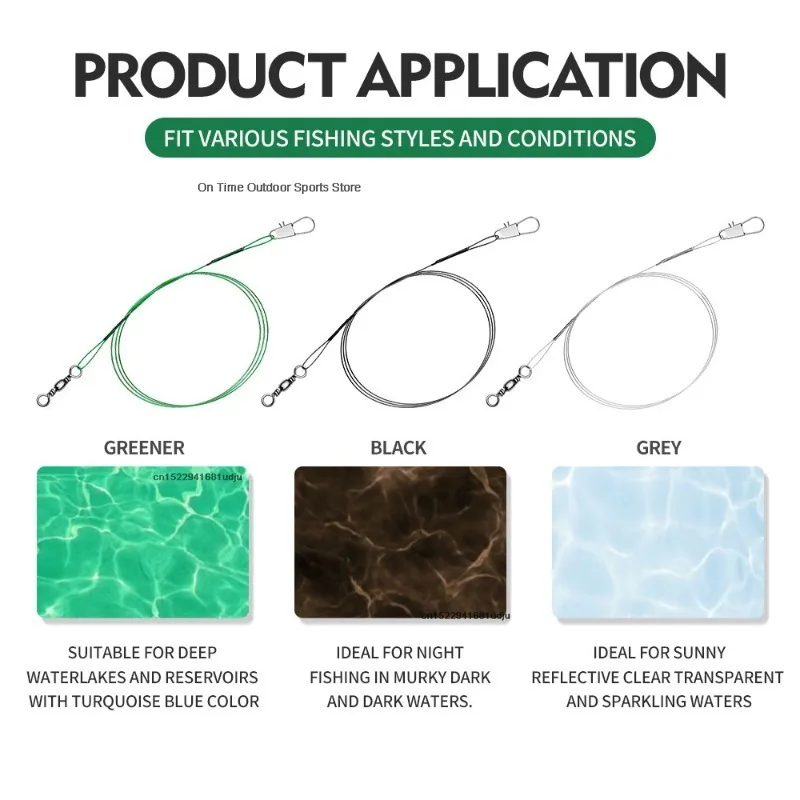 Description Picture 5 of itemNew 10PCS Anti Bite Steel Fishing Line 15-30cm Steel Wire Leader with Swivel Fishing Accessory Lead Core Leash Fishing Wire