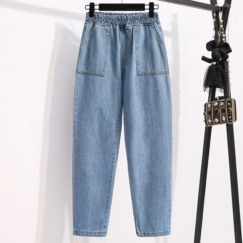 2025 Fashionable Stretch Waist Casual Harlen Pants, New Four Seasons Versatile Loose High-waisted Straight-leg Jeans for Women 2