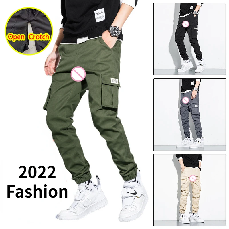 

Men Sexy Open Crotch Cargo Pants Loosed Crotchless Camping Trousers Gay Hidden Zipper Erotic Gay Breathable Skinny Tight Costume