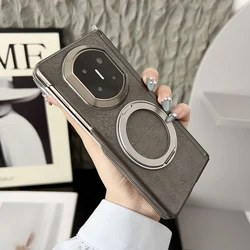 ELVEV Magnetic Luxury PU Leather Phone Case with Rotatable Ring Stand for Huawei Mate X7 (Grey)