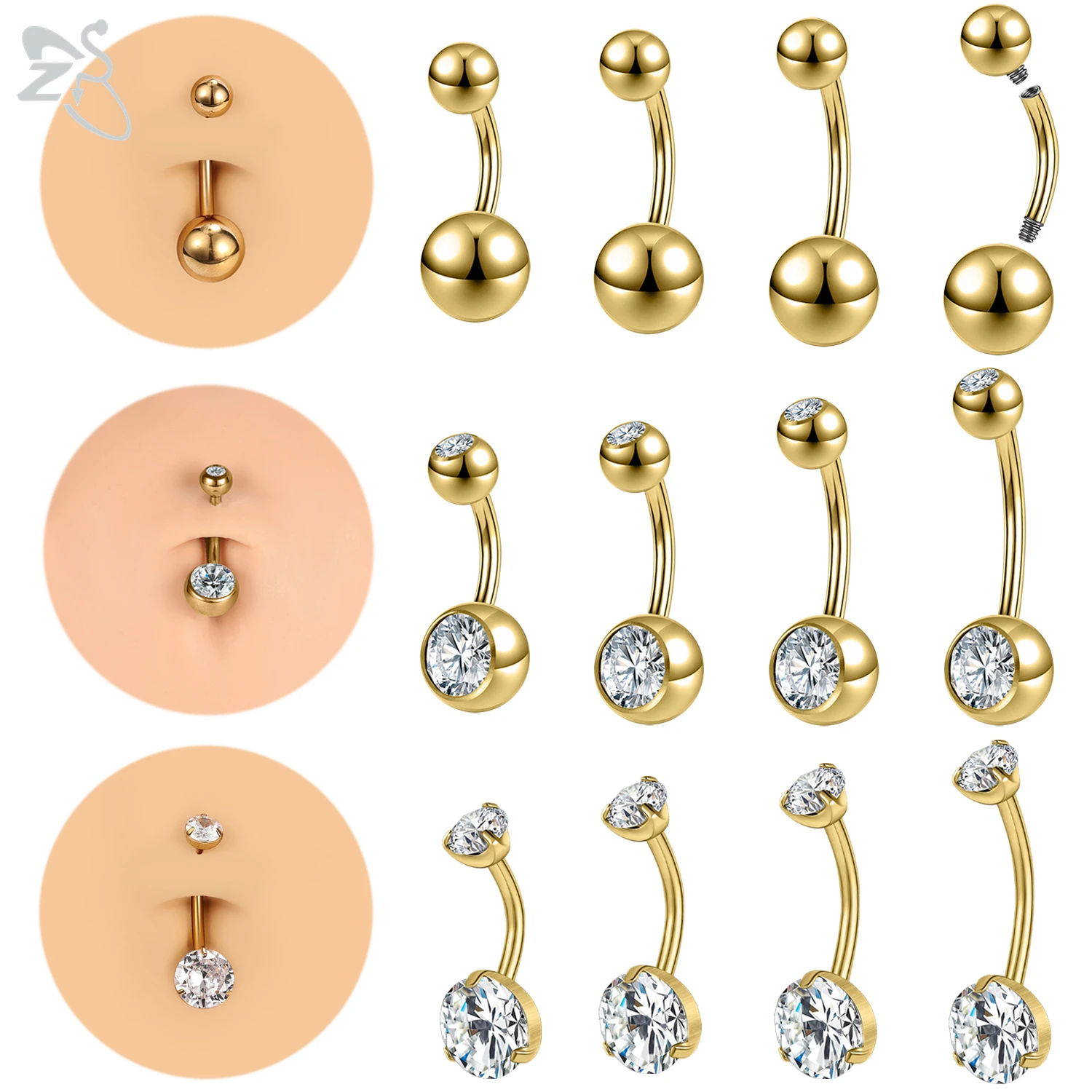 1 PC G23 Titanium Steel Belly Button Ring For Women CZ Crystal Internally Threaded Navel Barbell Stud Long Bar Body Piercing piercing jewelry belly button piercings body piercing jewelry body jewelry