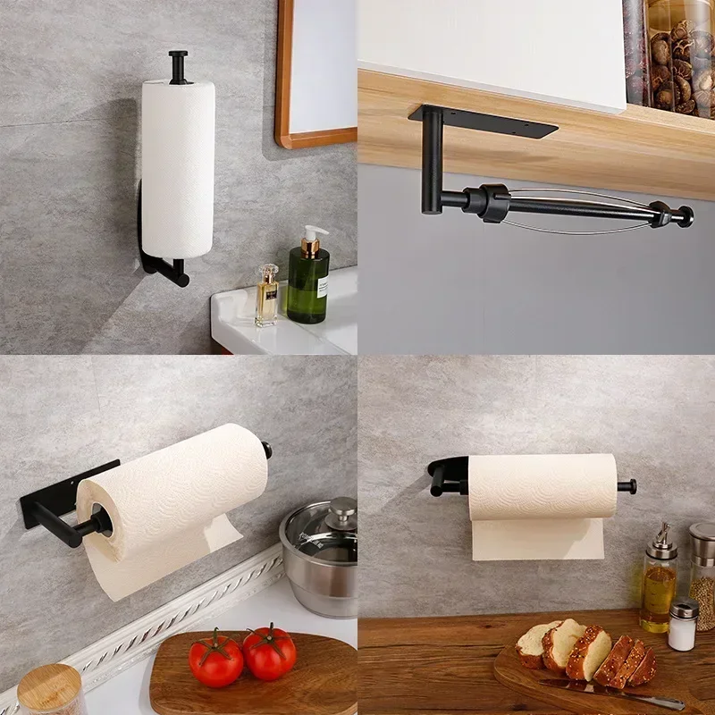 Paper Towel Holder Paper Towel Rack Single Hand Operable Wall Mount Under Cabinet with Damping Effect