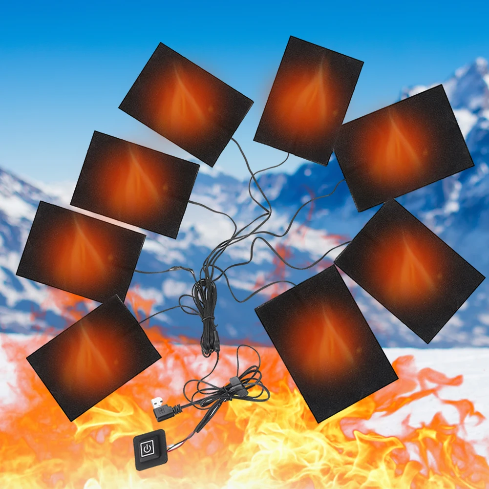 USB Heating Pads Electric Cloth Heater 3 Levels Jacket Heater Pads Waterproof for Outdoor Winter Camping Hiking Ski Cycling