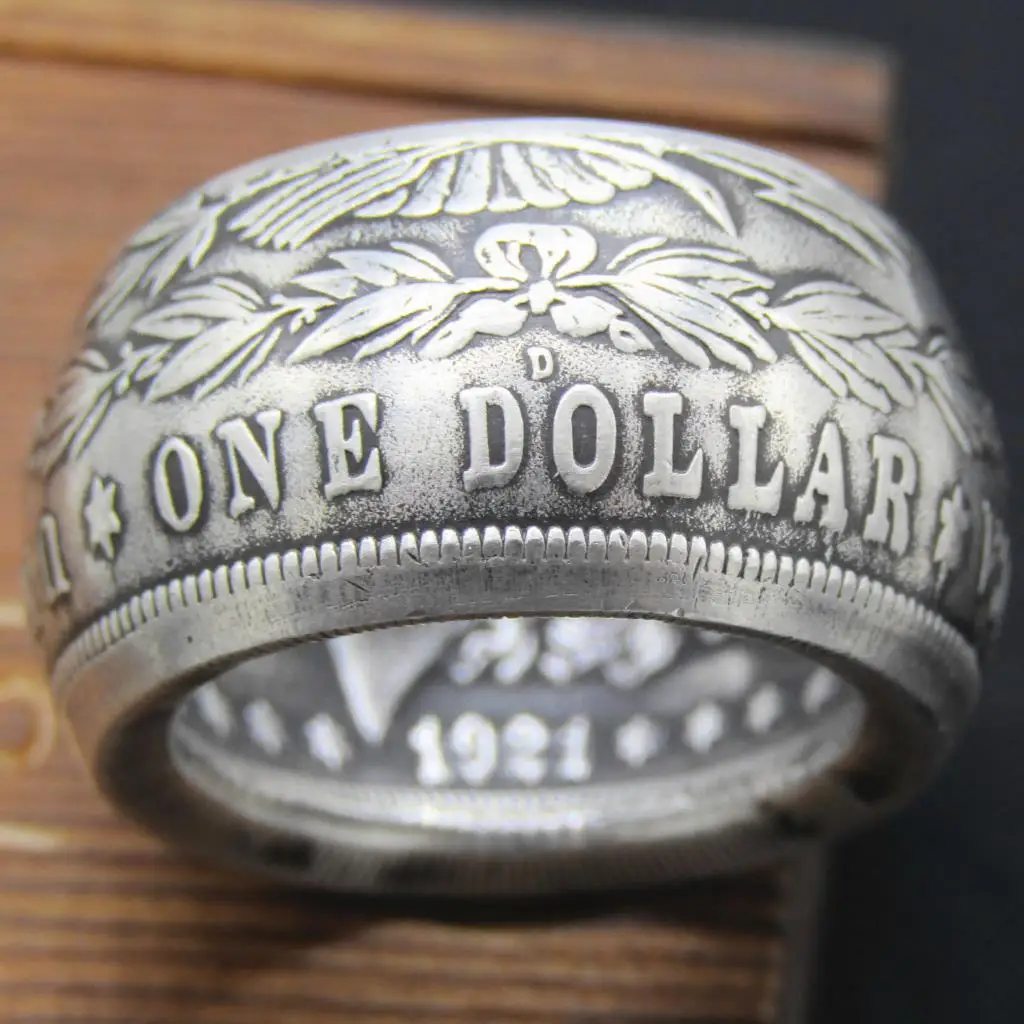 

90% Silver US 1921D Morgan Dollar Coin Ring Shiny Handcrafted US Size 8-16 Custommized Date