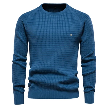 AIOPESON Maglioni da uomo in cotone Tinta unita O-Collo Pullover in rete di alta qualità Uomo Nuovo inverno Autunno Maglioni basic per uomo 1