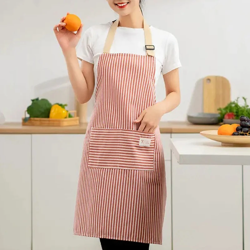 Linen Striped Apron Household Sleeveless Hanging Neck Adjustable Elasticity Kitchen Cooking Gardening Japanese Style